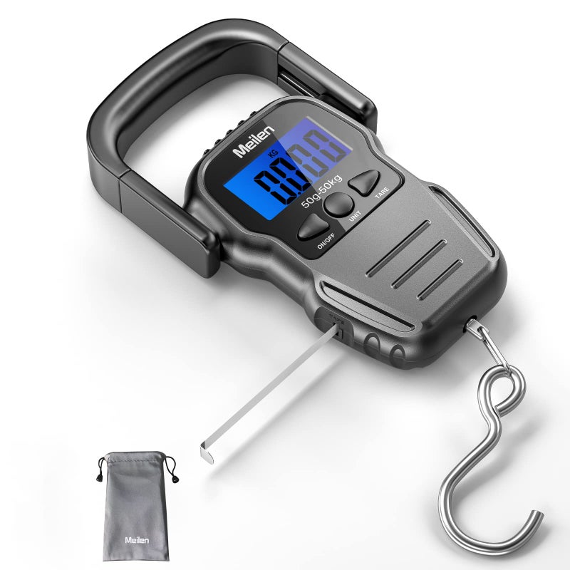 Meilen Luggage Scale, 110lb/50kg Luggage Weight Scale with Backlit LCD Display, Digital Fish Scale with Measuring Tape Portable Hanging Scale Suitcase Scale with Handle & Large Hook & 2 AAA Batties - Image 1